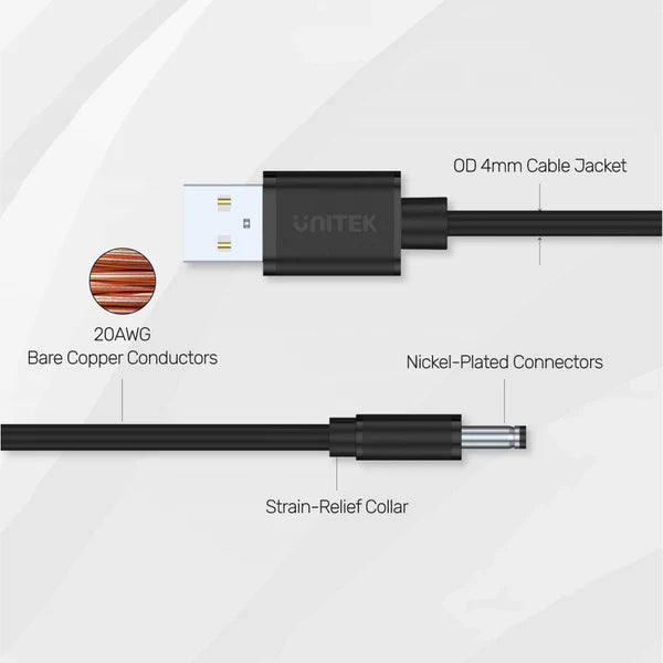 Unitek 1M USB to DC 3.5 Power Cord Support 5V-3A power input Unitek 1M USB to DC 3.5 Power Cord Support 5V-3A power input
