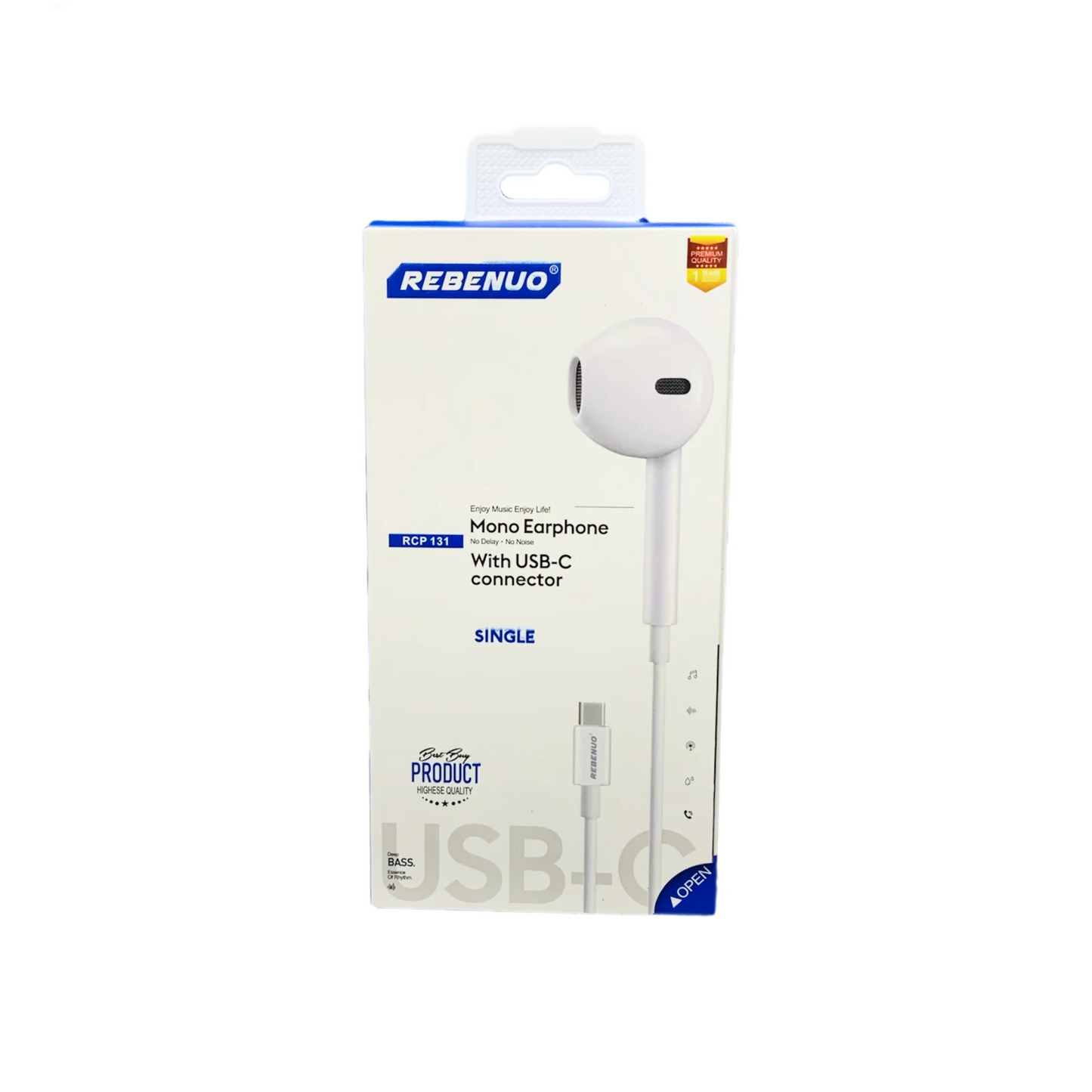 REBENUO MFI CERTIFIED SOLO EARPHONE WITH USB-C CONNECTOR-WHITE