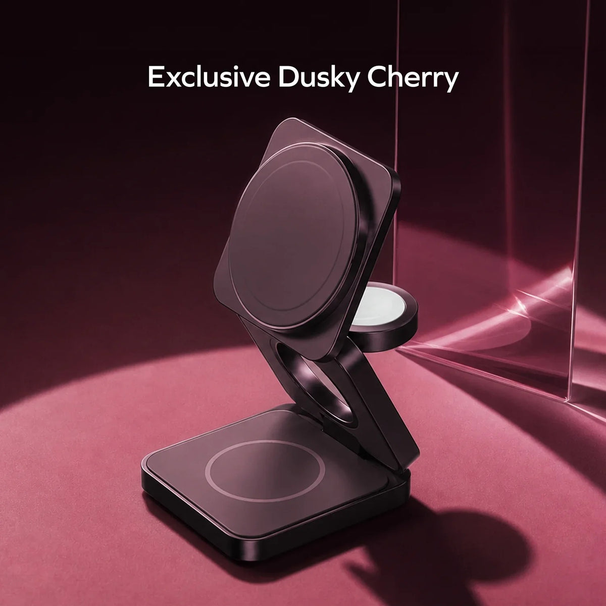 Momax 1-CHARGE Q.Port² Qi2.2  3-in-1 Magnetic Wireless Charging Station UK - Dusky Cherry
