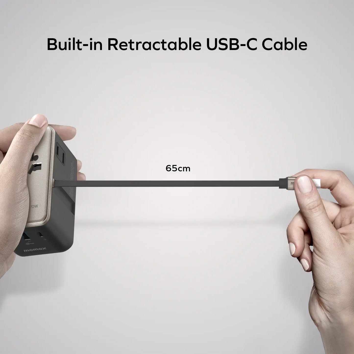 Momax 1-World²⁺ 70W 3-Port Dual AC Travel Adapter with Built-In Retractable Cable