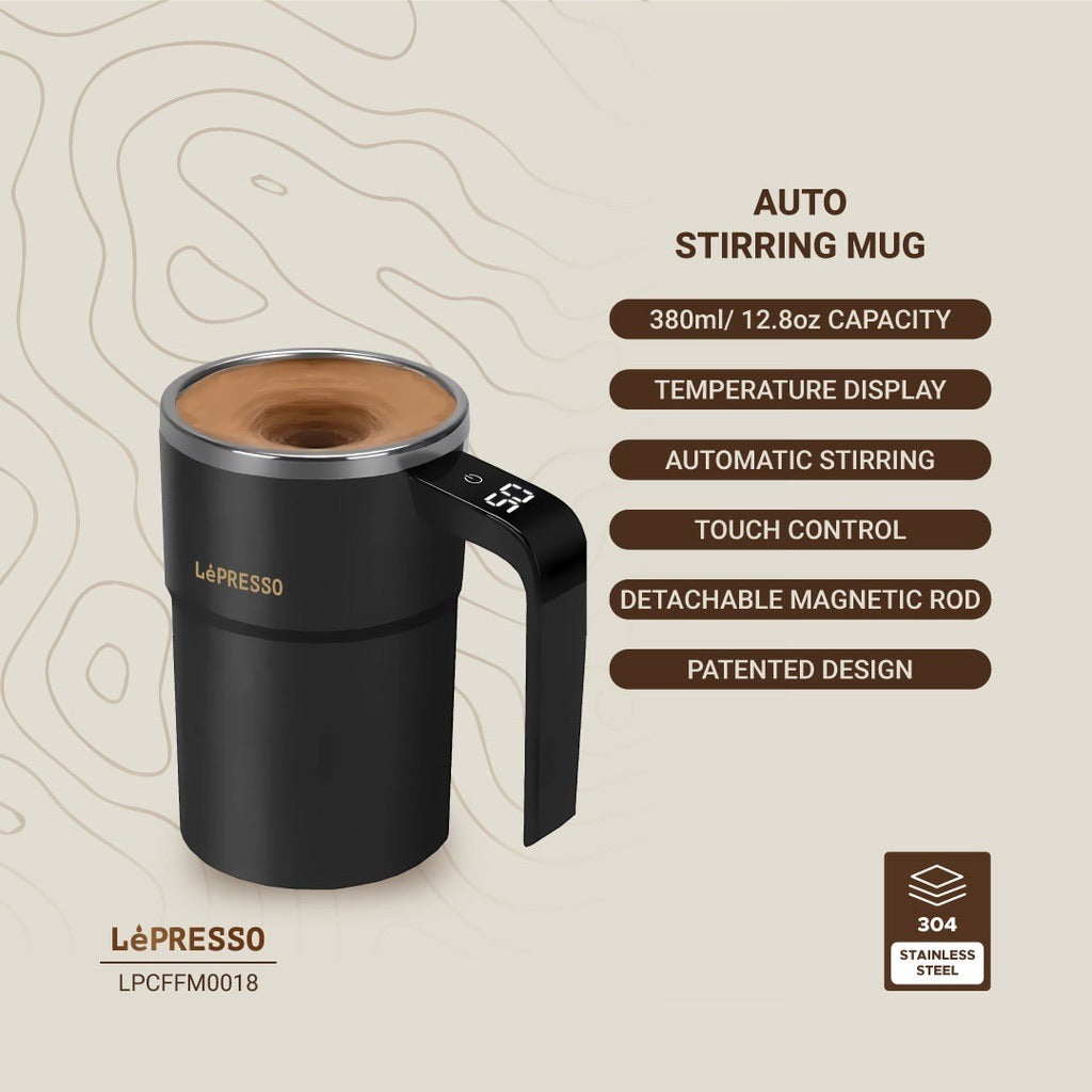 LePresso Stirmagic Automatic Magnetic Stirring Mug 380ml – Black