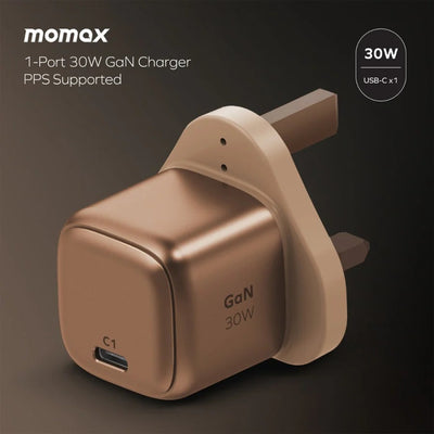 Momax 1-Charge Gan 30W 1 Port Charger + 60W USB-C To USB-C Magnetic Cable 1M - Rose Gold