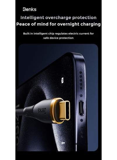 Benks D47 USB-C to USB-C 100W Braided Charging Cable, 1m – Black