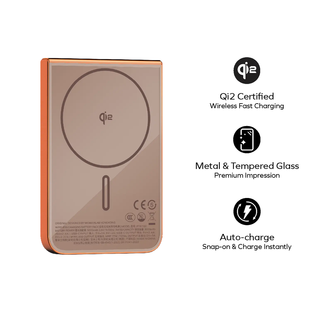 Momax 1-power S.pass 5000mah Qi2 Magnetic Wireless Power Bank