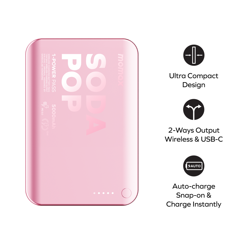 Momax 1-power Pass 5000mah Magnetic Wireless Power Bank