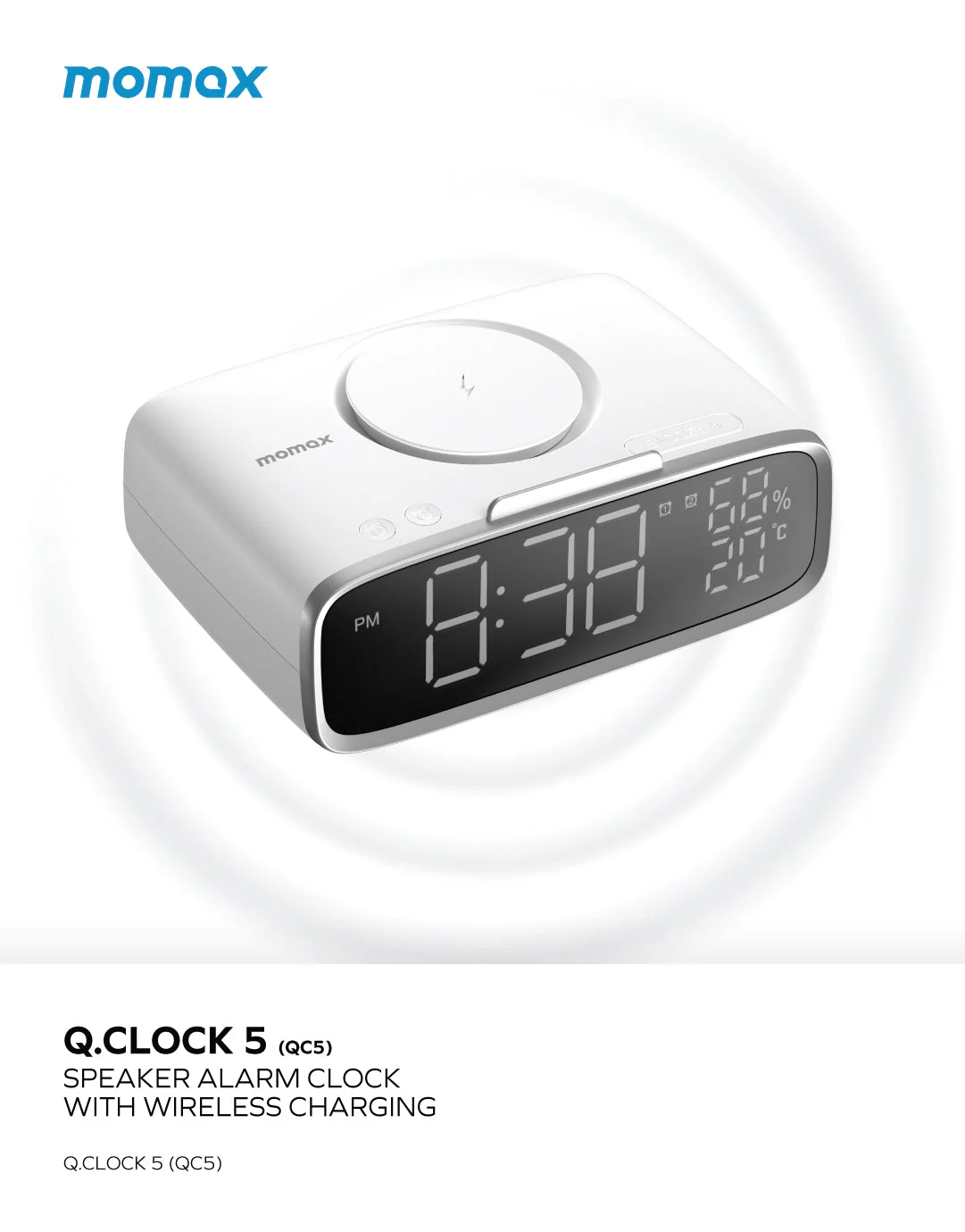Momax Q.clock 5 Digital Clock With Wireless Charger Momax Q.clock 5 Digital Clock With Wireless Charger