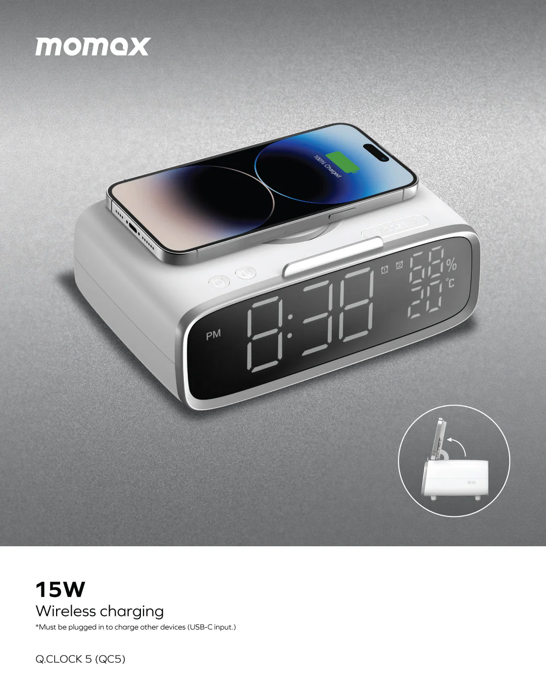 Momax Q.clock 5 Digital Clock With Wireless Charger Momax Q.clock 5 Digital Clock With Wireless Charger
