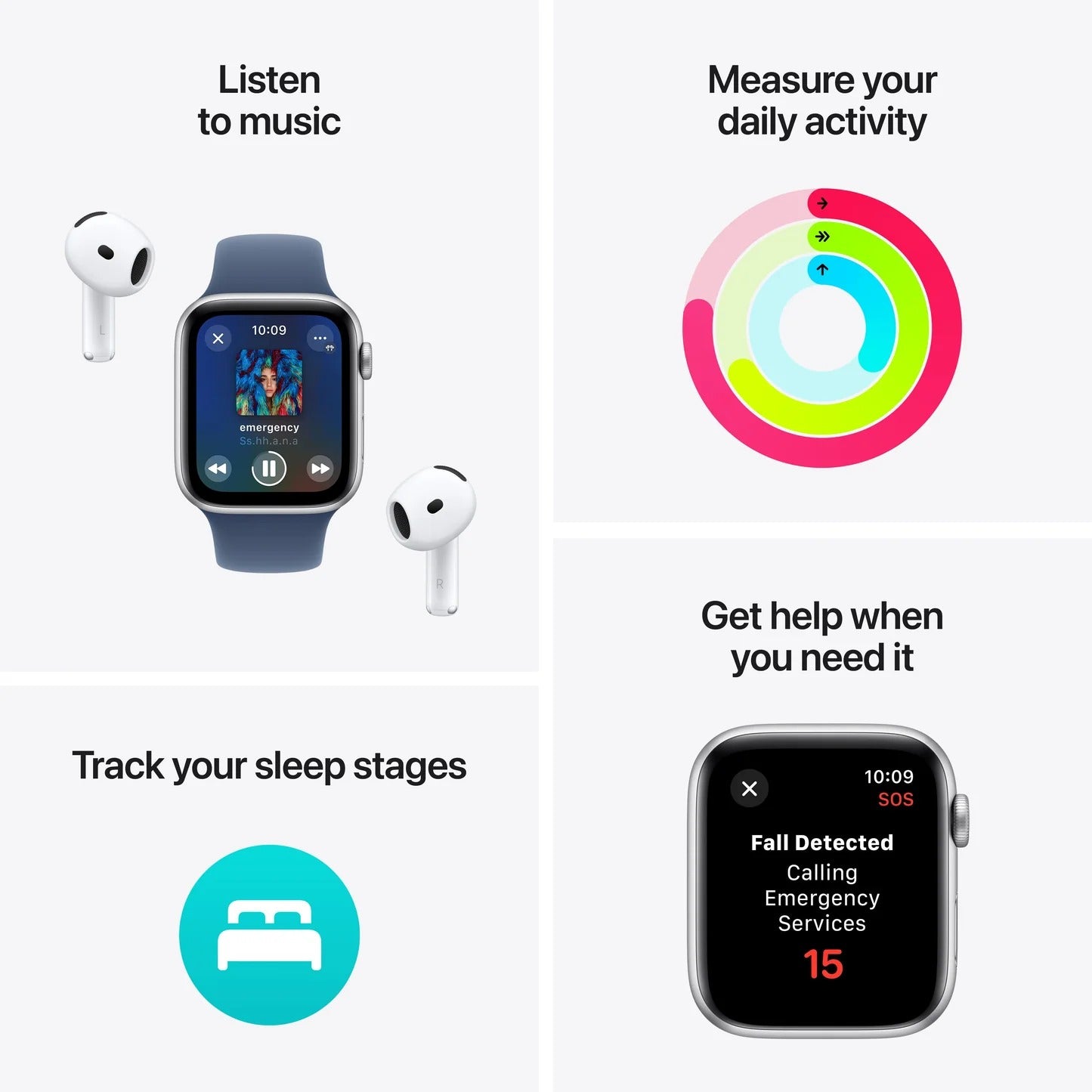 Apple Watch SE GPS (Gen2) 44MM Silver Aluminum Case, Blue Cloud Sport Loop