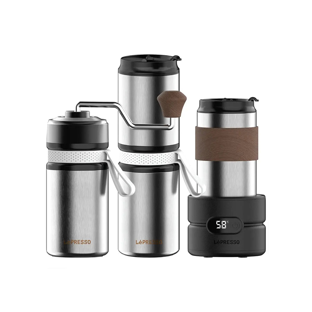 LePresso Grindo Quattro 4-in-1 Outdoor Coffee Set Silver