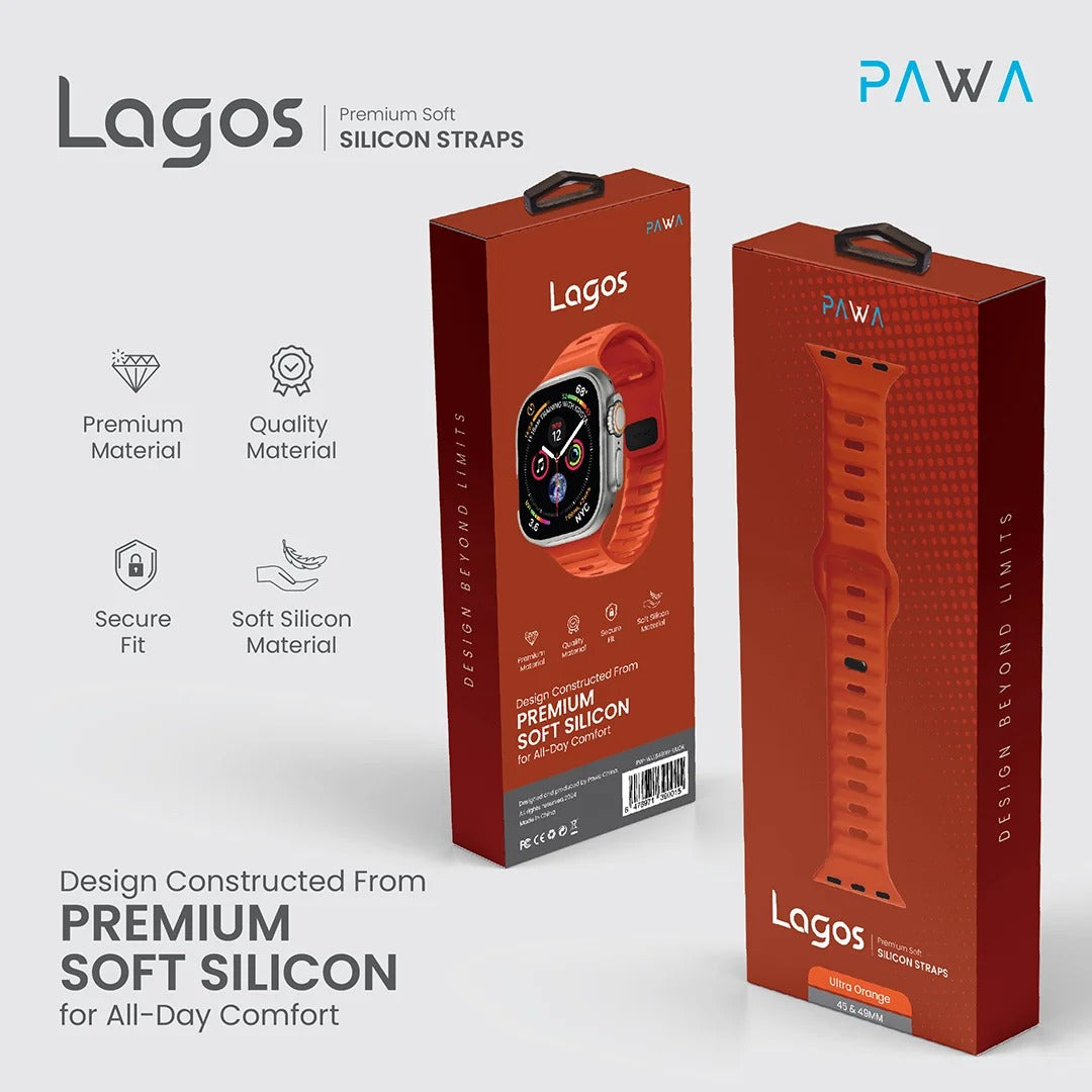 Pawa Lagos Premium Soft Silicon Straps | Ultra Orange