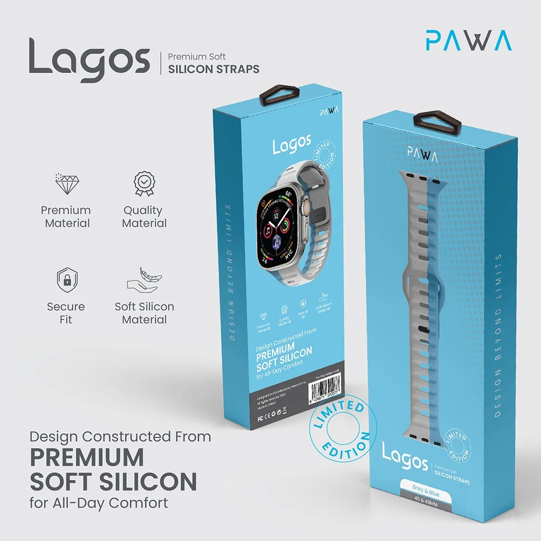 Pawa Lagos Premium Soft Silicon Straps | Grey & Blue | Limited Edition