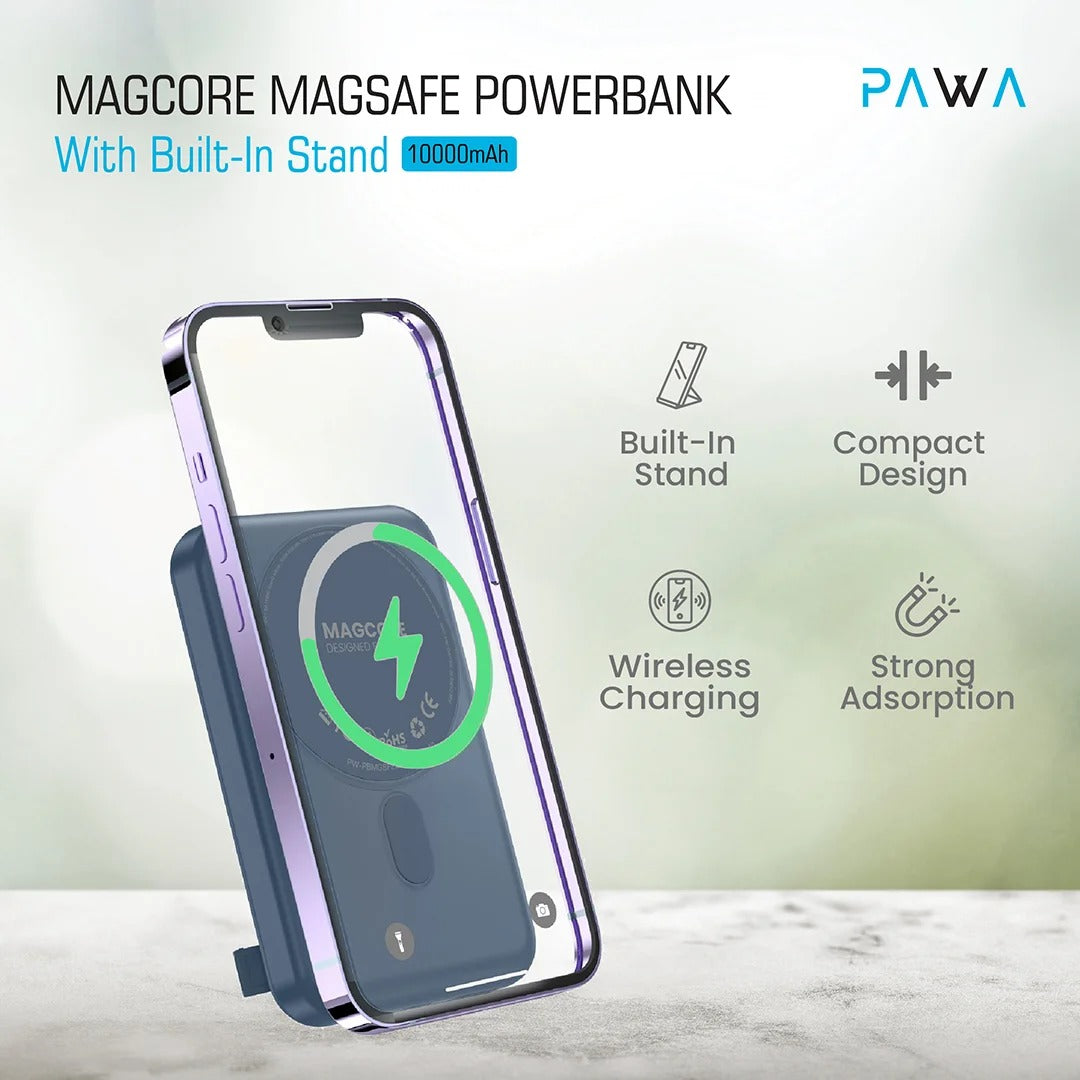 Pawa MagCore Magsafe Powerbank With Built-In Stand | 10000mAh | Blue