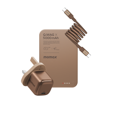 Momax 1-charge Gan 30w 1 Port Charger + 60w Usb-c To Usb-c Magnetic Cable 1m + 5000mah Magnetic Wireless Power Bank