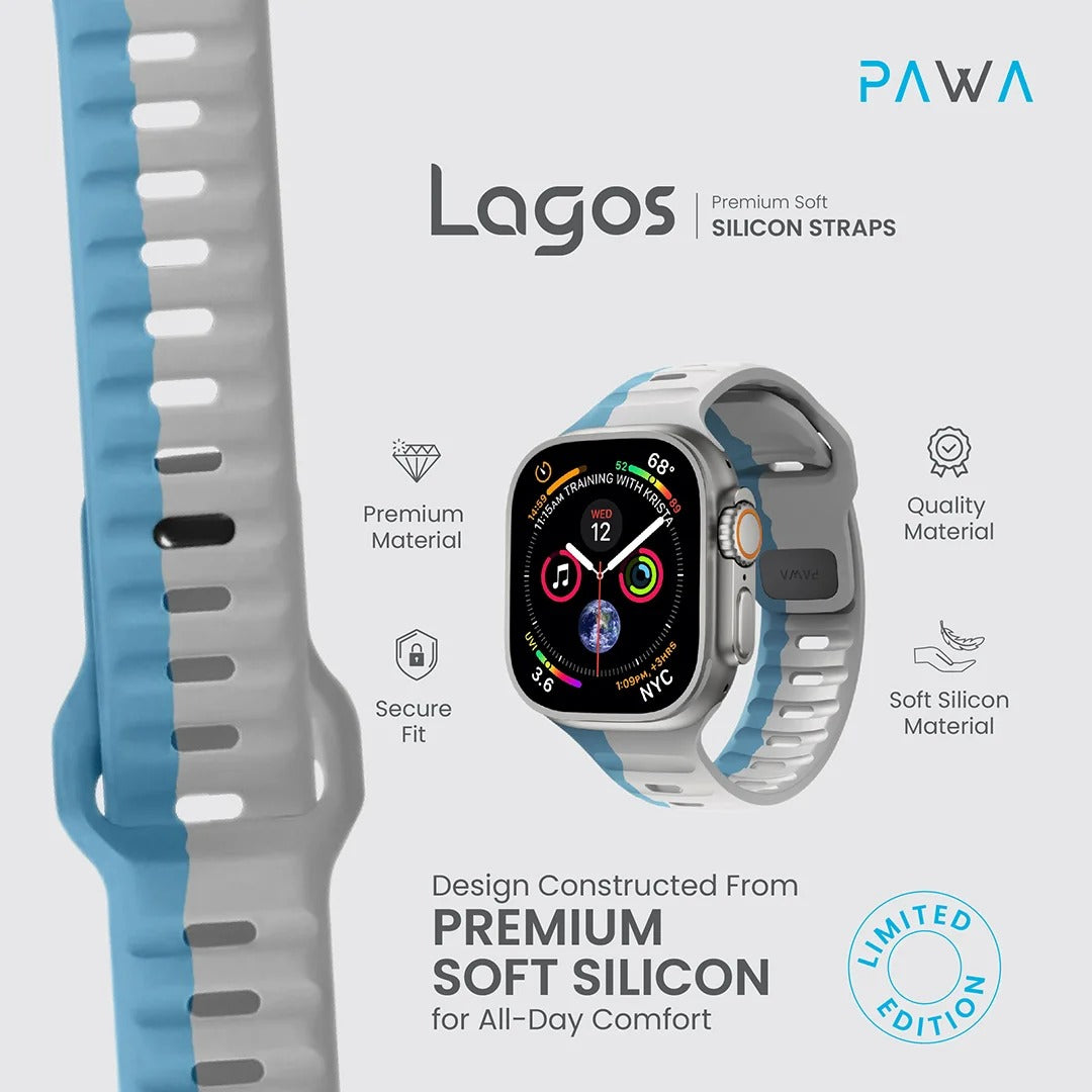 Pawa Lagos Premium Soft Silicon Straps | Grey & Blue | Limited Edition