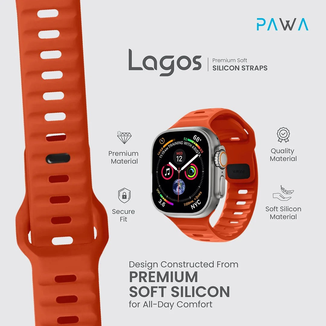 Pawa Lagos Premium Soft Silicon Straps | Ultra Orange
