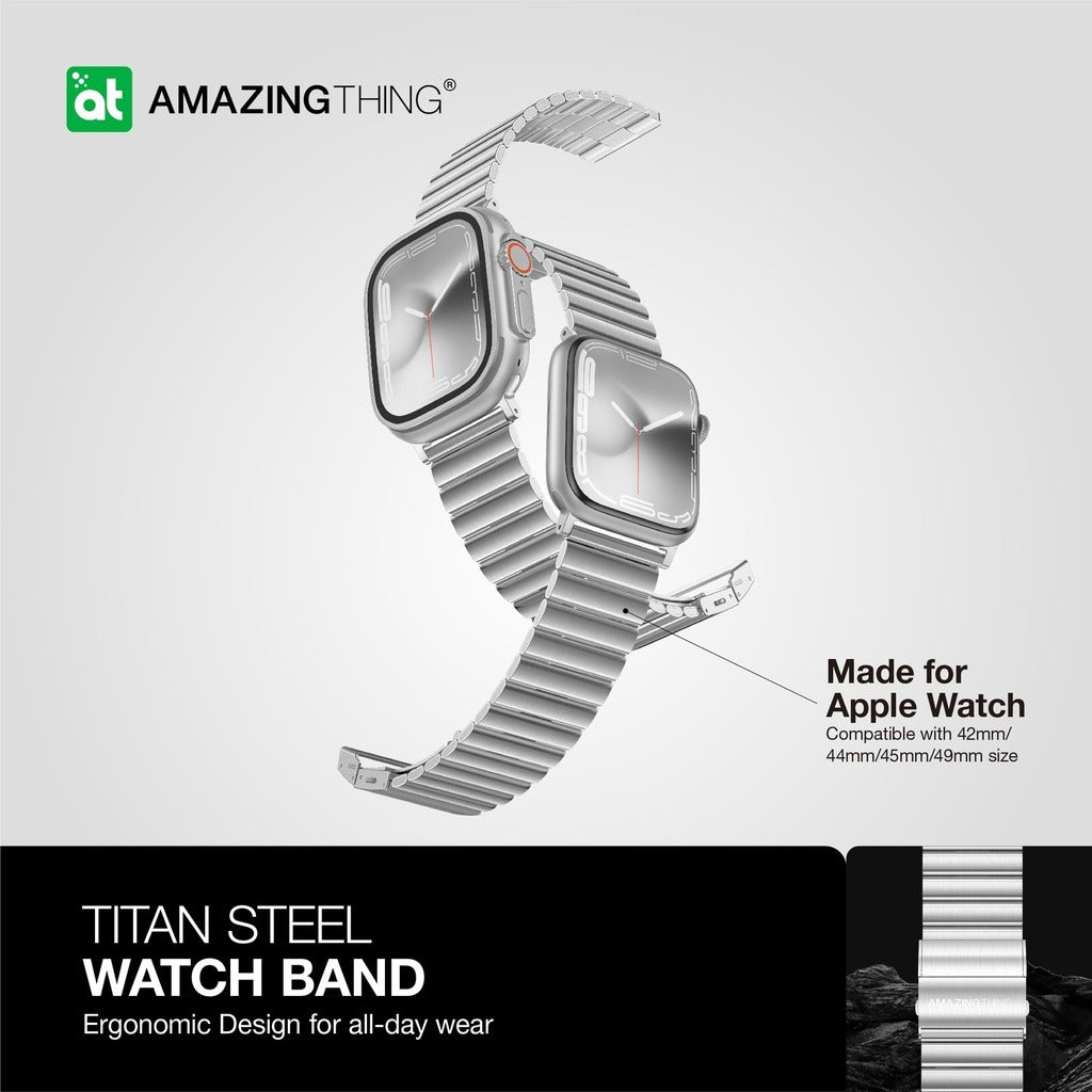 Amazingthing Titan Stainless Steel Band for Apple Watch 49/45/44/42mm