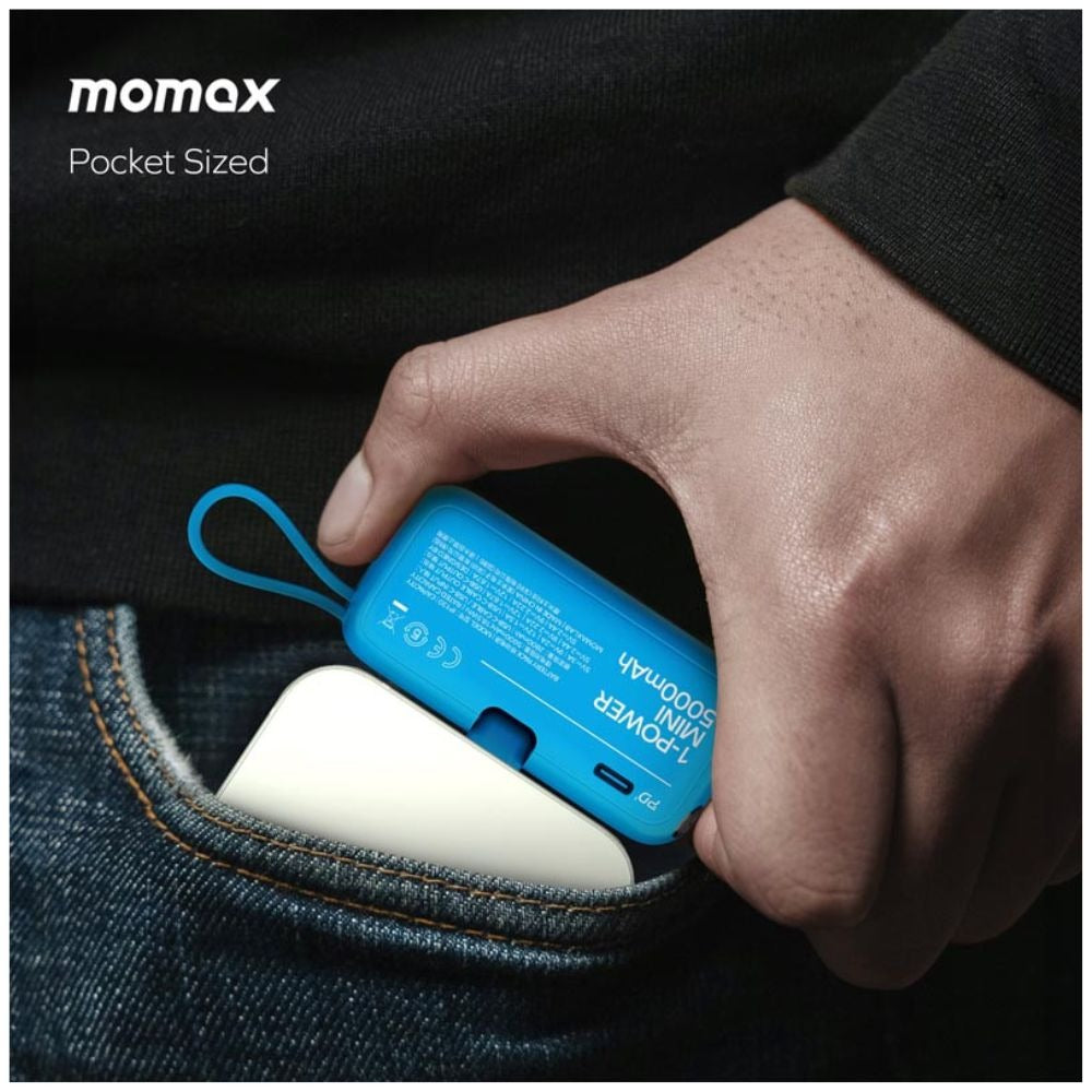 Momax 1-Power Mini 5000mAh Bulit-in foldable USB-C Battery pack (Blue)
