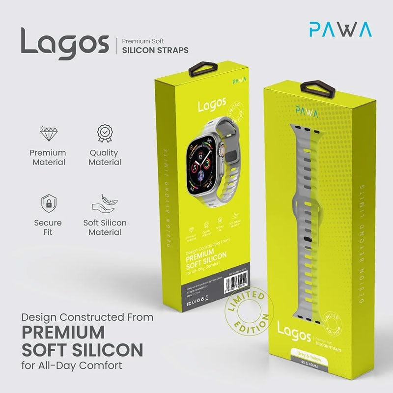 Pawa Lagos Limited Edition Premium Soft Silicon Straps, Grey And Yellow