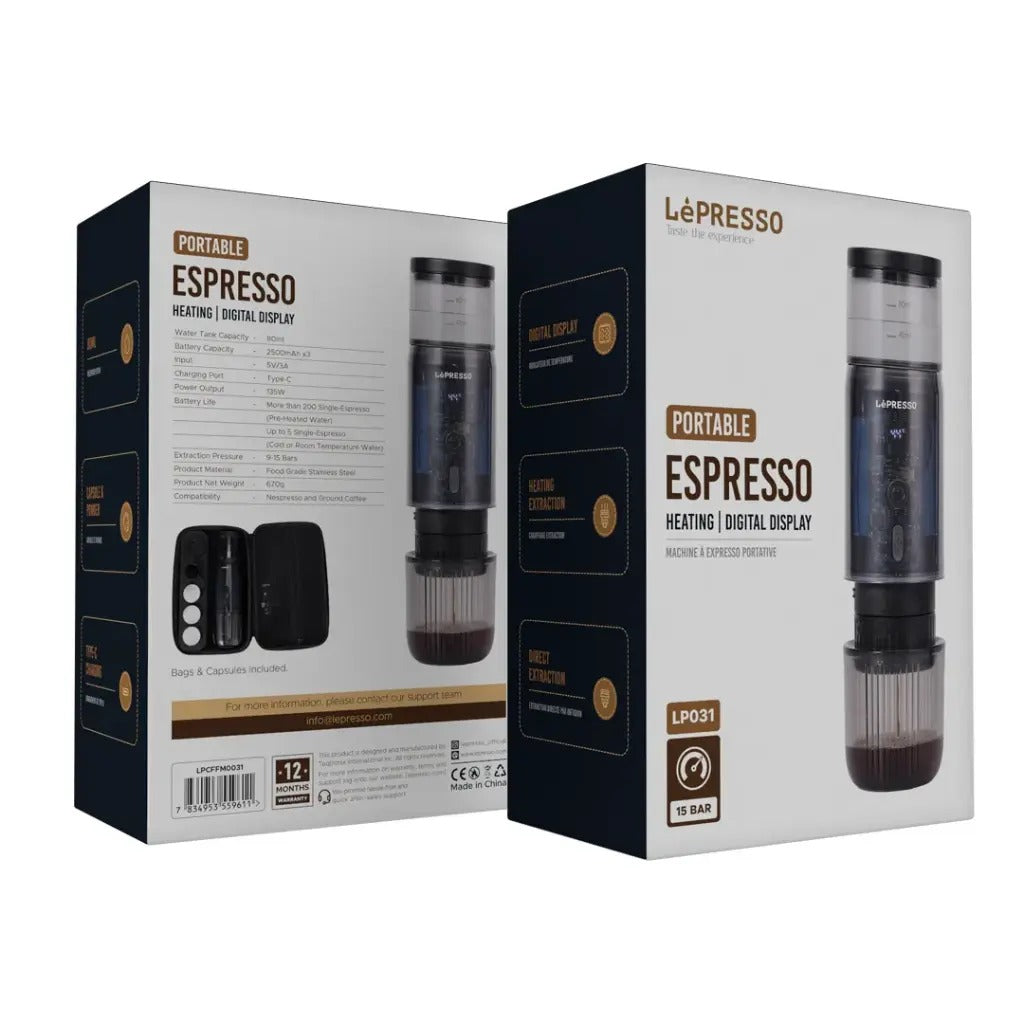 LePresso Mini Coffee Machine with USB-C Charging and Digital Display