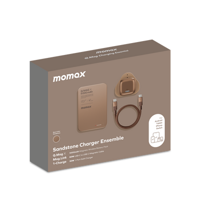 Momax 1-charge Gan 30w 1 Port Charger + 60w Usb-c To Usb-c Magnetic Cable 1m + 5000mah Magnetic Wireless Power Bank