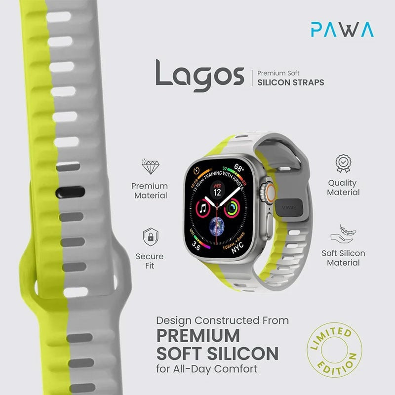 Pawa Lagos Limited Edition Premium Soft Silicon Straps, Grey And Yellow
