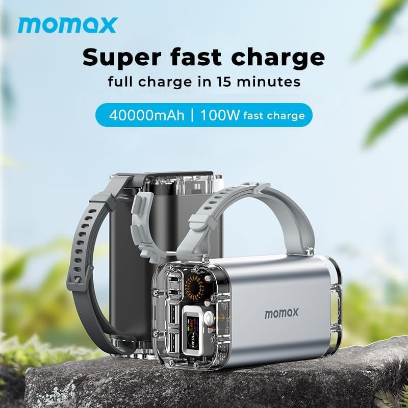 محطة طاقة محمولة MOMAX IPOWER STONE MINI بسعة 40000 مللي أمبير وقوة 100 واط